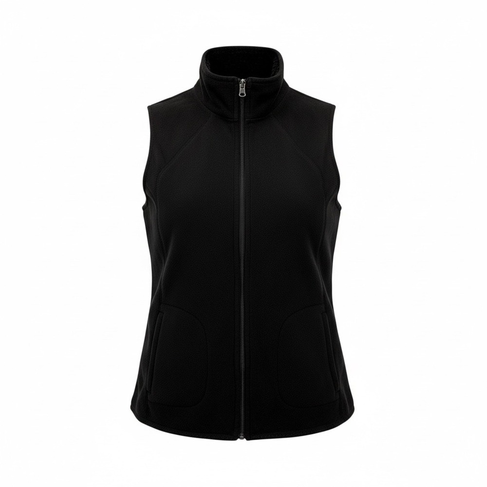 Laura Scott Women Black Fleece Zip Vest Stand Collar Pockets‎ Outdoor Hiking